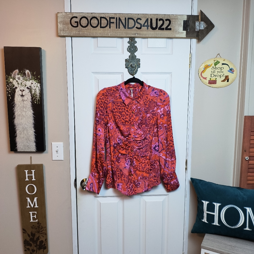 Free People Bianca Printed paisley animal print Blouse Size S